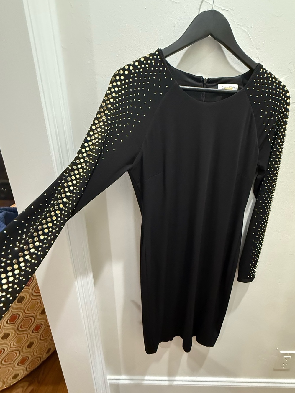Calvin Klein Black Gold Studded Long Sleeve Sheath Dress Size  6
